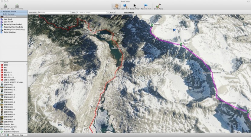 garmin gpsmap 62sc - screenshot of garmin basecamp showing birdseye imagery in the high...