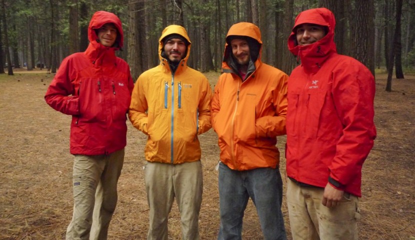 mountain hardwear drystein ii - expedition style hardshell pocket critique, l to r: rab latok...