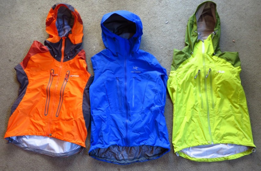 rab stretch neo - medium duty climbing-specific shells, l to r: montane mohawk (15.8...