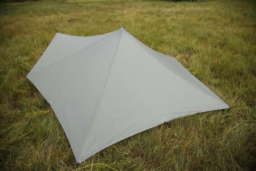 mountain laurel designs trailstar - the trailstar pitched close to the ground with five points tied out.