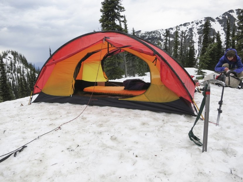 hilleberg rogen - unzip the hilleberg rogen's vestibule and roll both sides away for...