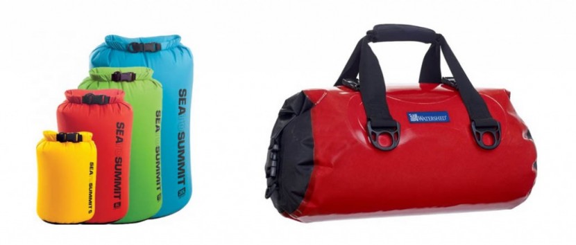 sea to summit lightweight dry sack (left) and watershed zipdry...