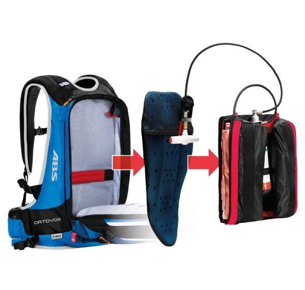 ortovox free rider 24 abs - showing the removable mass system and spine protector on the ortovox...