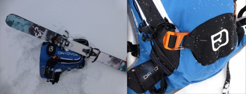 ortovox free rider 24 abs - showing the ski carrying system on the ortovox free rider 24 abs...