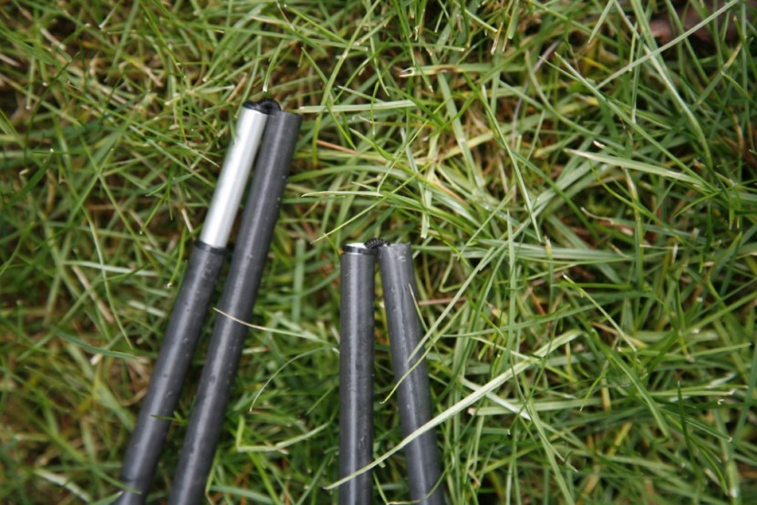 msr carbon reflex 2 - easton carbon poles. the right connection shows the normal aluminum...