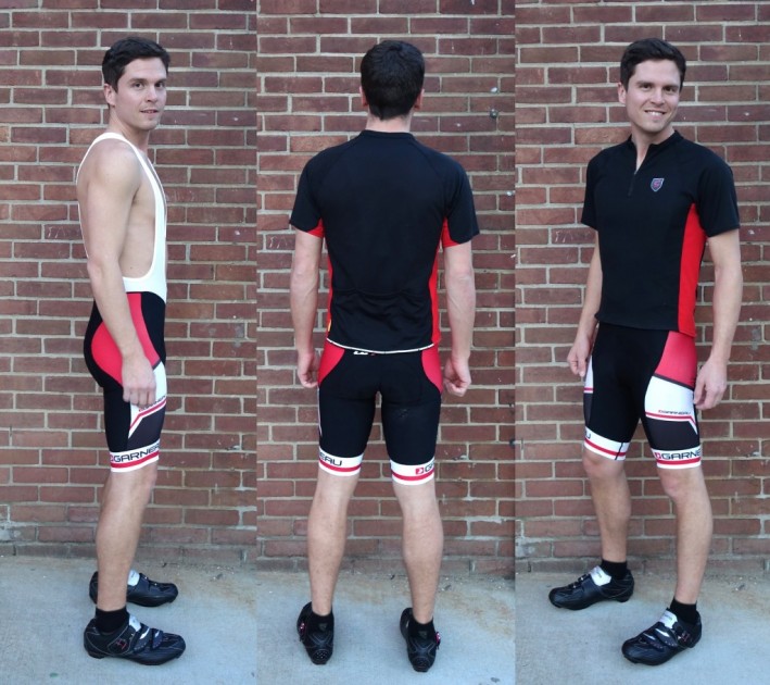 louis garneau equipe bib - varying views of the style and fit of the louis garneau equipe bib.