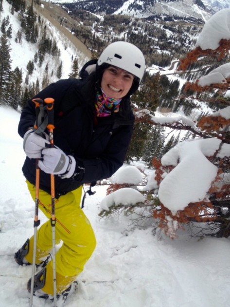 marmot women's freerider - on a snowy powder day, our shred betty tester rejoices in the snow...