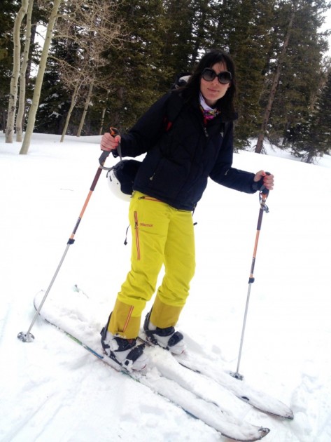 marmot women's freerider - tatiana sports the snazzy style of these pants. in the acid yellow...