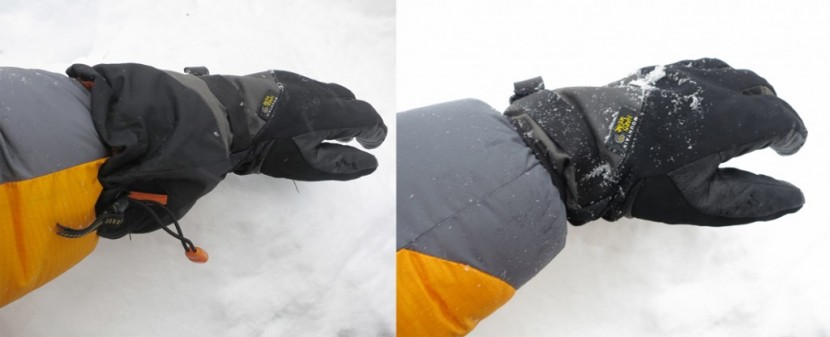 feathered friends volant - the volant's non-adjustable wrist cuffs go underneath a glove (left)...
