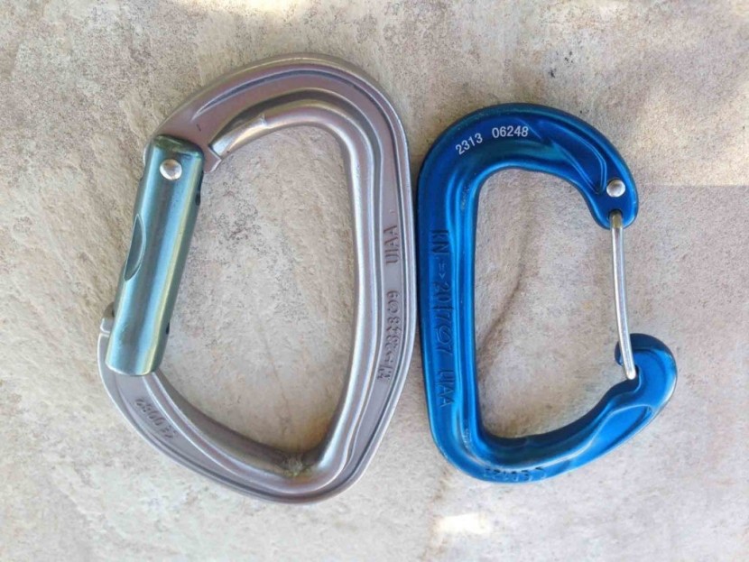 petzl djinn straight gate - the djinn (left) has a wider rope bearing surface than the camp nano...