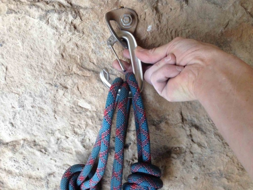 black diamond oz carabiner - our three-rope test. the oz could still open full with three strands...