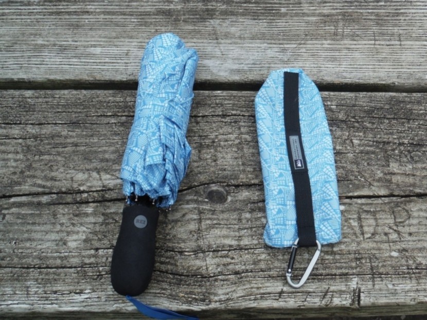 rei travel umbrella - the sleeve looks like it would be a tight fit, but it works out...