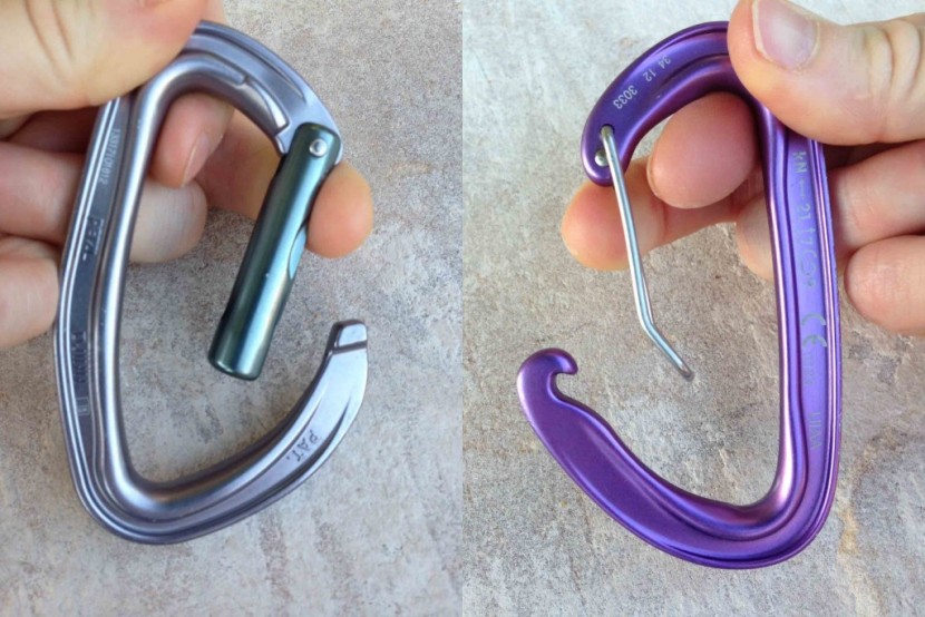 carabiner - the keylock solid gate petzl djinn (left) has not notch to snag on...