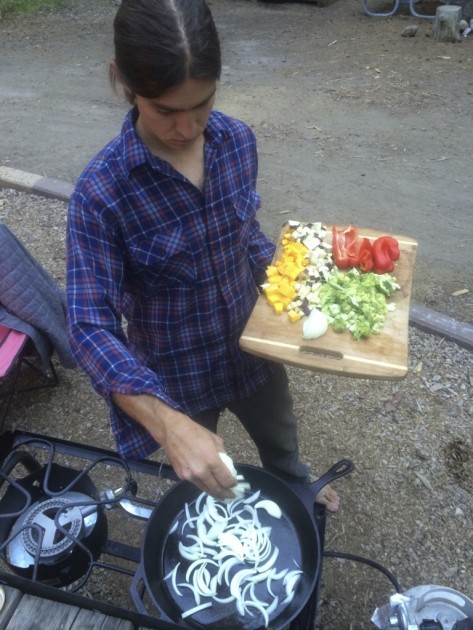 brian breaking out the 14" skillet for yet another group feast.