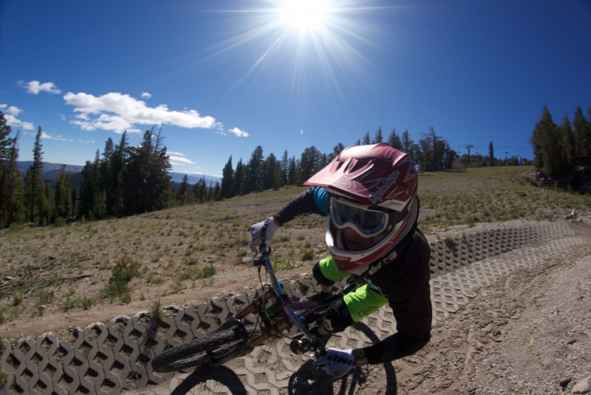 troy lee d3 - luke lydiard rides one of mammoth mountain's many paver berms in the...