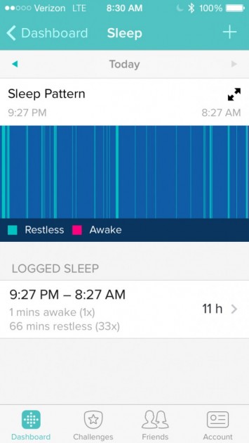 fitbit one - fitbit one app sleep screen.