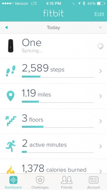 fitbit one - fitbit one standard app screen.