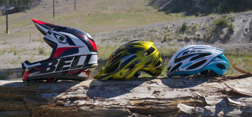 mountain bike helmet - three distinct types of bicycle helmets. from left to right: full...