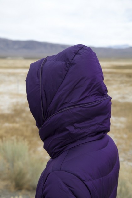 patagonia downtown loft jacket- women's - note the thin zippers on the hood where it expands from the shawl...