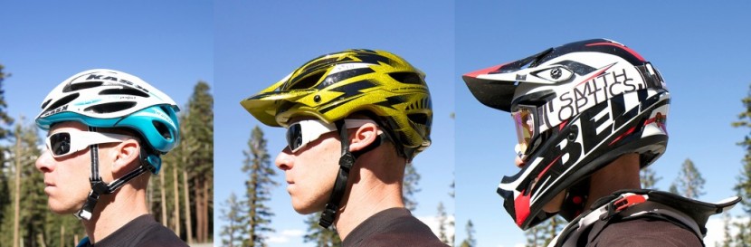 mountain bike helmet - notice the difference in coverage between a road bike helmet (left)...