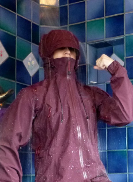 arc'teryx theta ar for women - rockin' out during our shower test. there were no funny water...