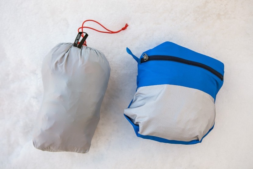 patagonia m10 - the alpha fl in its stuff sack on the left and the patagonia m10...