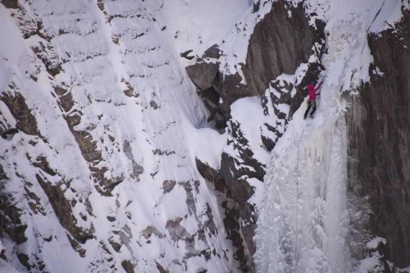 mountain hardwear alchemy hooded jacket for women - mckenzie long leading up horsetail falls outside of ouray, co while...