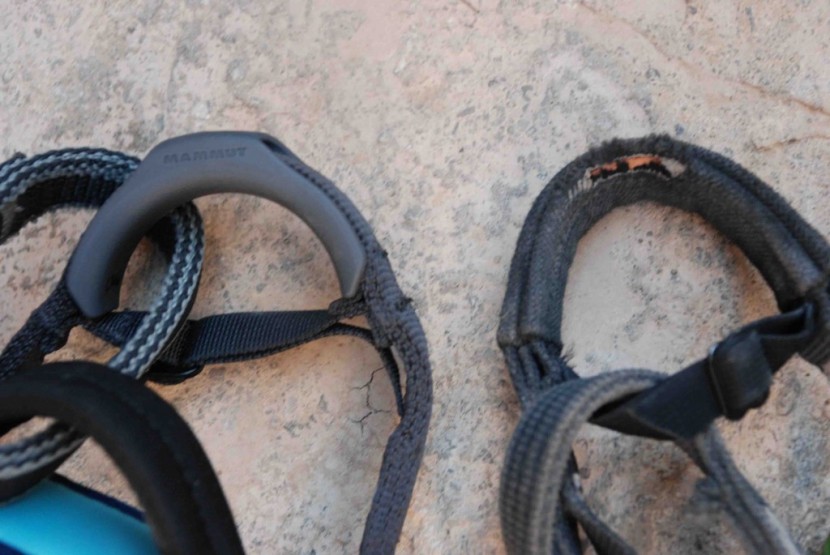 mammut ophira - the plastic cover on the leg loop attachment point (left) will...