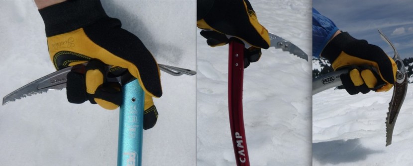 ice axe - hand positions shown from left to right for reader reference. left...