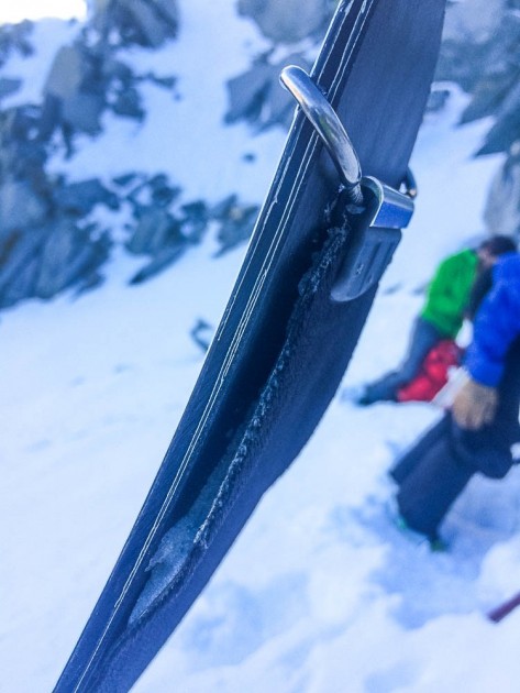 black diamond glidelite mohair pure - close up view of the tip of the black diamond mohair skins. all bd...