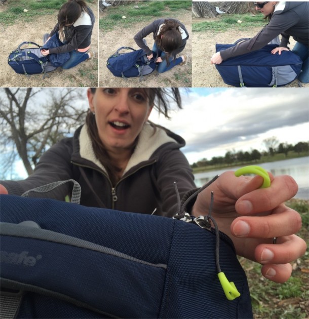 pacsafe venturesafe 65 - while trying to see how fast we could zip up the flap over the...