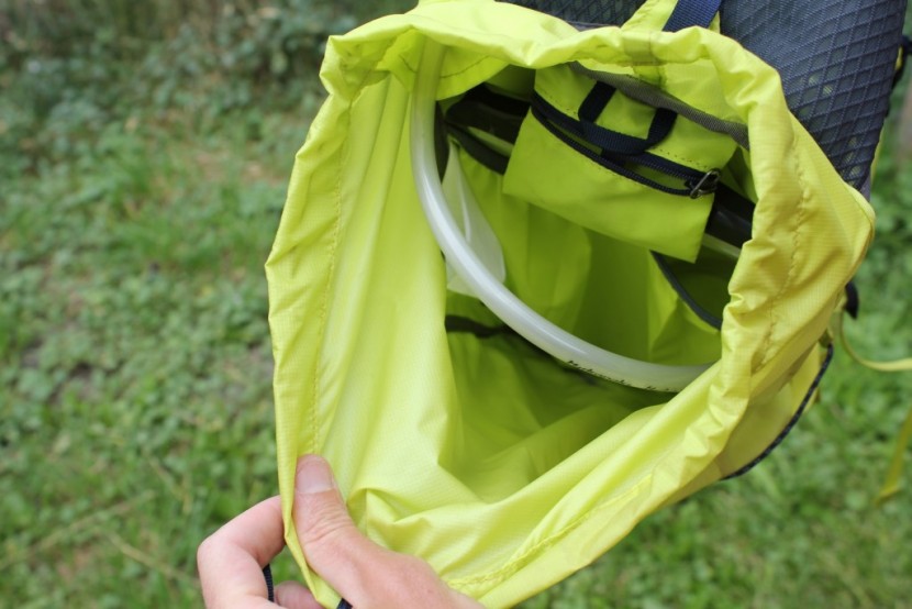 patagonia fore runner vest 10l - showing the opening and inside of the large top-loading pouch on the...