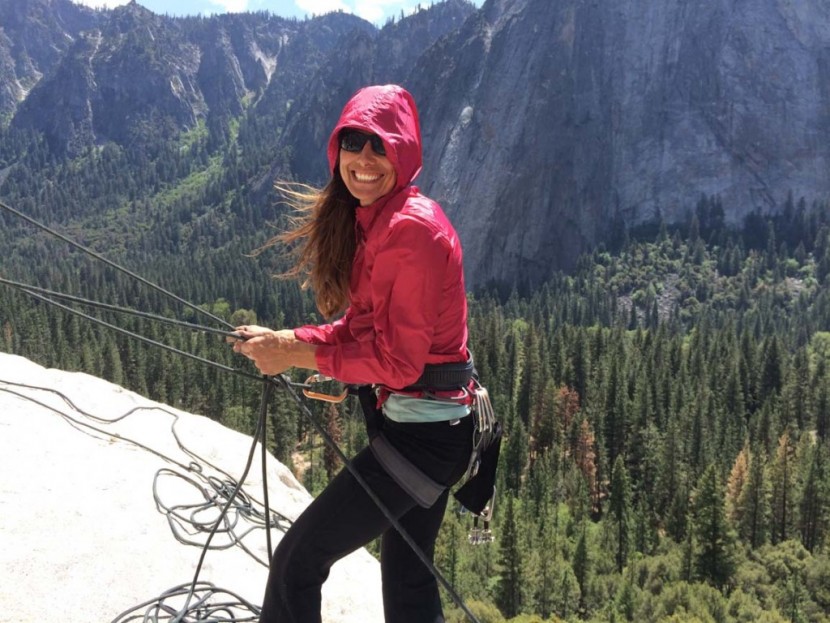 sierra designs microlight 2 for women - athina kaviris stays warm with the hood up and cuff tabs shut tight...