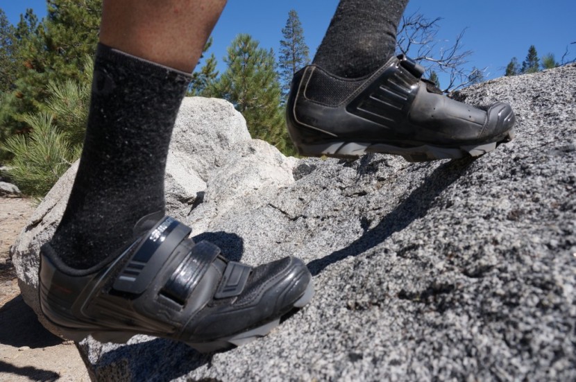 shimano xc31 - the outsole on the shimano xc31 is very hard and slippery on rock.