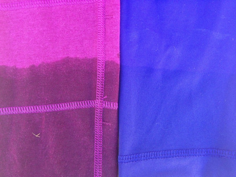 yoga pants - the pair on the left is a cotton-blend, which absorbs more moisture...