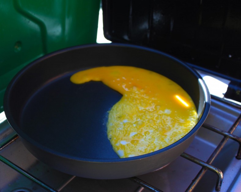 we had to pay attention to keep our scrambled egg mixture over the...