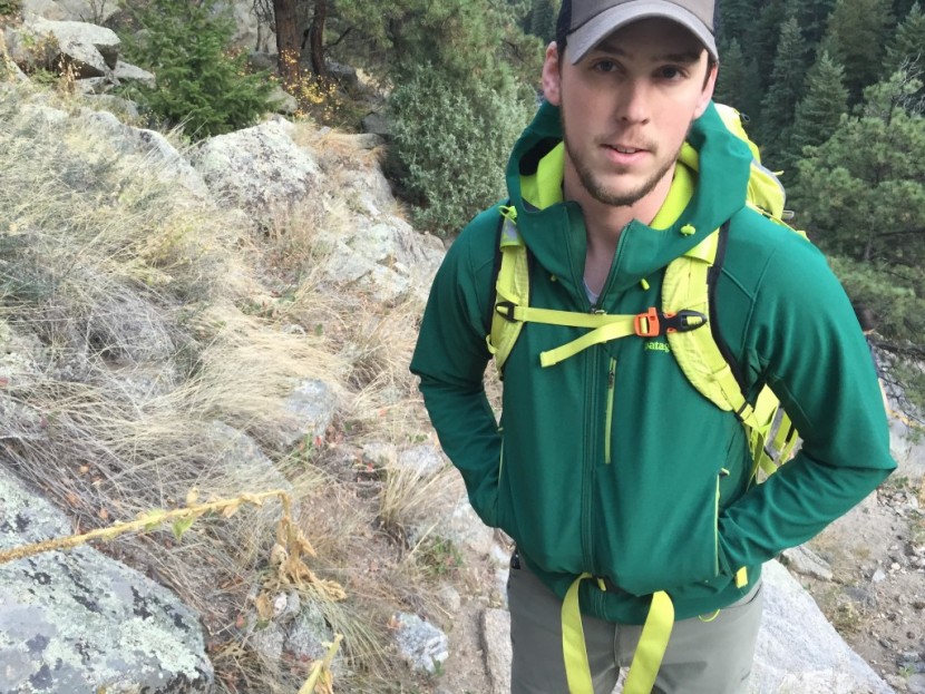 patagonia adze hybrid hoody - high pockets didn't interfere too much with harnesses and hip-belts...