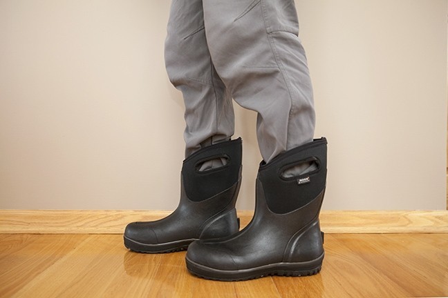 bogs ultra mid rain boot - side view. these boots aren't winning any awards for their looks.