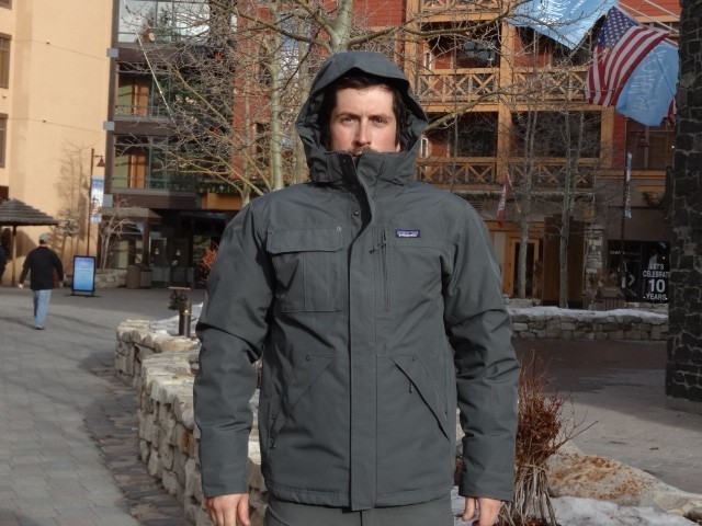 patagonia wanaka down - the removable hood in use. though the chin is cut low you can still...