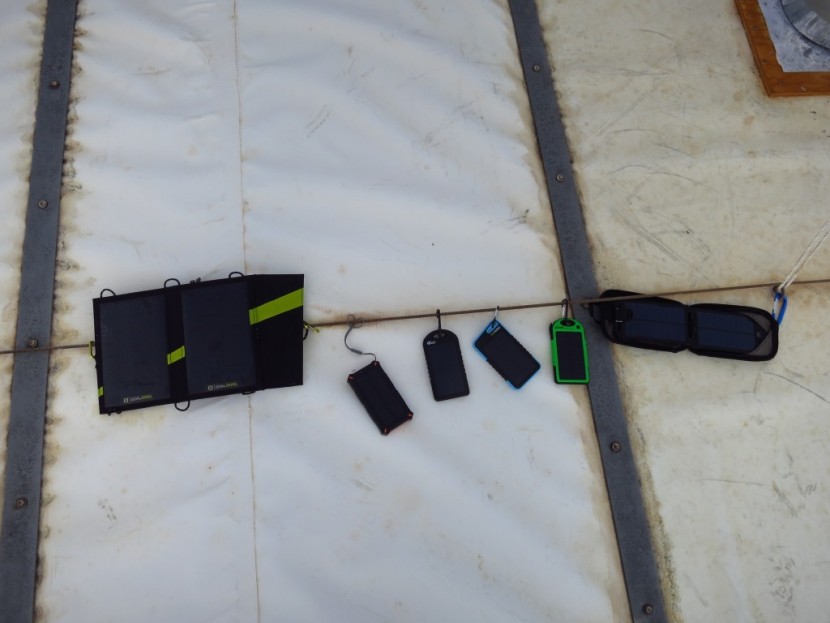 goal zero venture 30 solar recharging kit - solar chargers placed on the roof of a hut at mt. erebus...