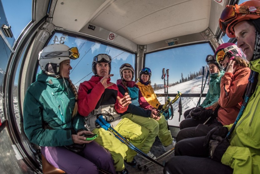 all mountain skis womens - talking skis in the gondola.