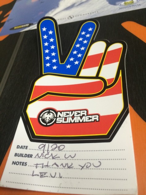 never summer prospector split - handwritten note on the never summer prospector.