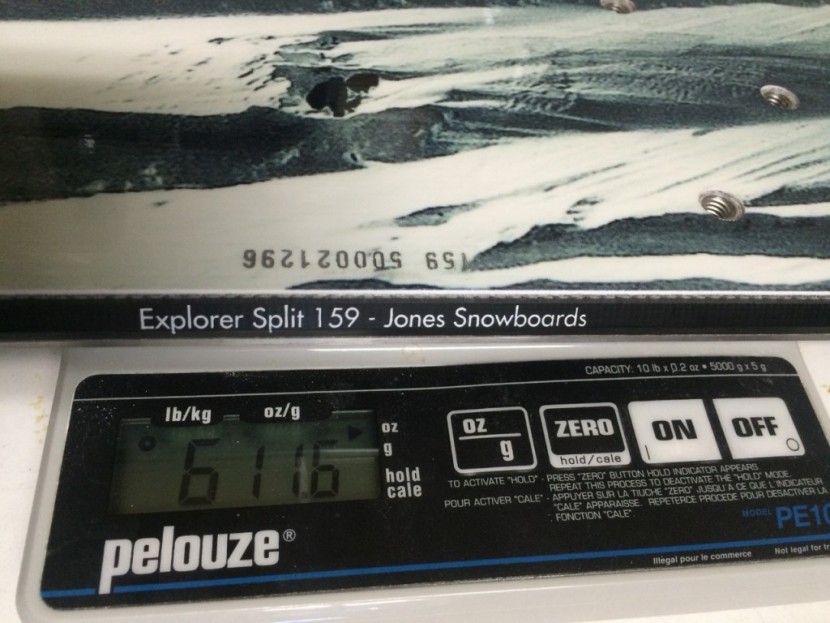 splitboard - checking out the review fleet in the garage; here's teh 6 pounds...