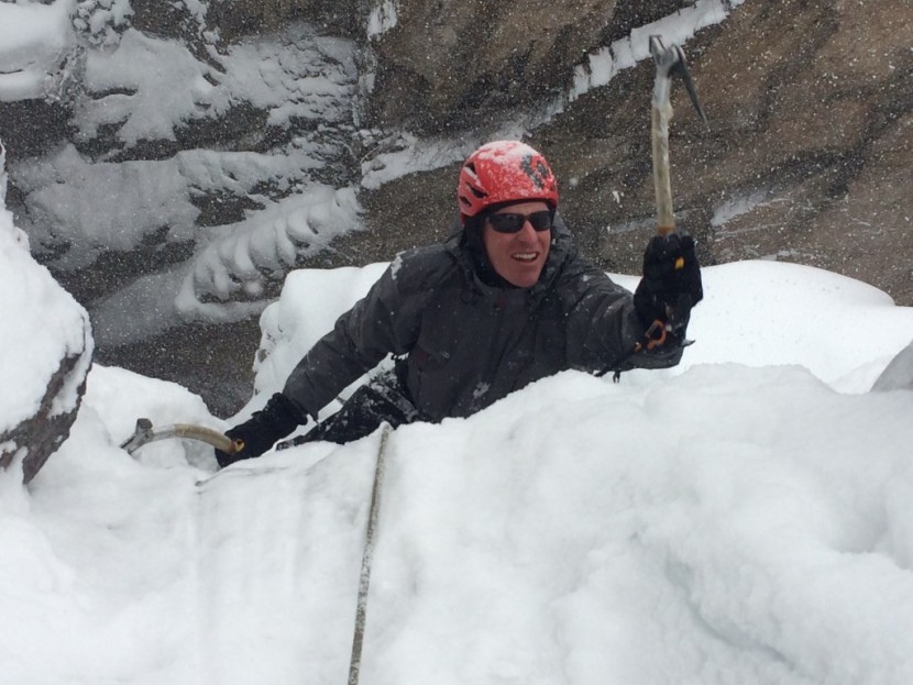 hardshell jacket - there's ice under all that snow somewhere, and our head tester is...