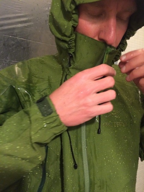 arc'teryx theta ar - the high collar and storm hood did a good job protecting our face...