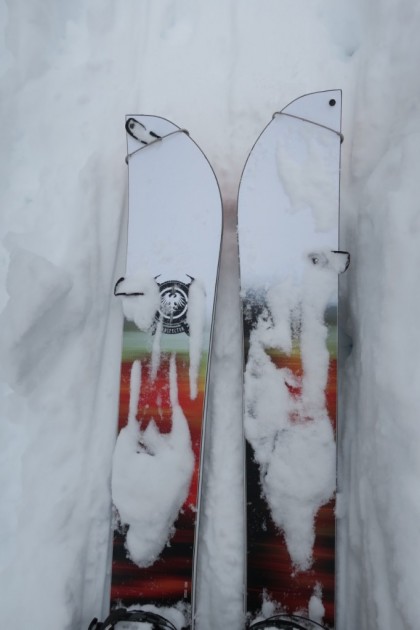 never summer prospector split - while skinning in powder conditions, the mostly light colored...