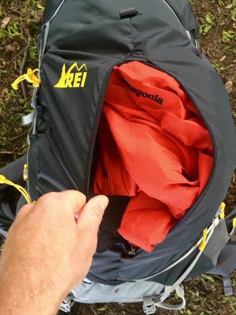 rei flash 65 - the large external zippered pocket featured on the back of the flash...