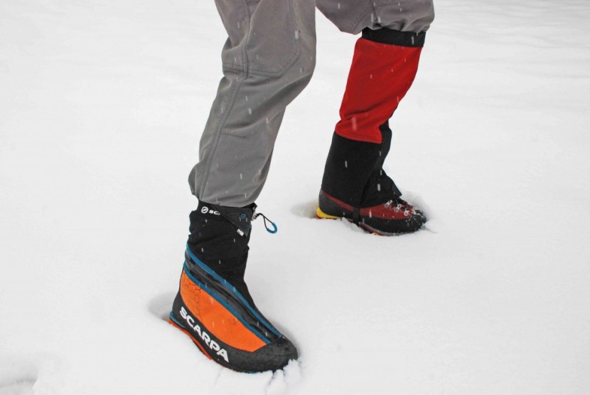 gaiters - an integrated one (foreground) vs the traditional crocodile...