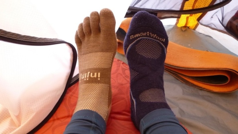 hiking socks - pictured on the left is the injinji toe sock with an older smartwool...