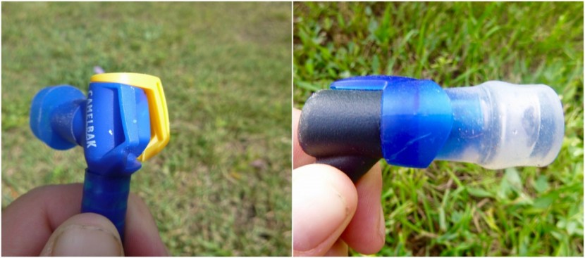 hydration bladder - two types of locking mechanisms. left is a switch while the right is...